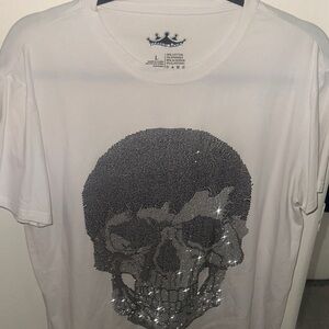 Philipp Plein White T-Shirt with Glitter Skull